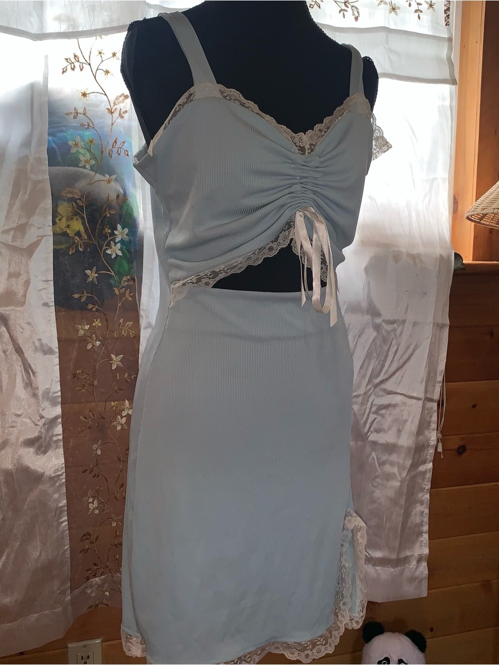 Women’s Light Blue Lace-Trim Slip Dress